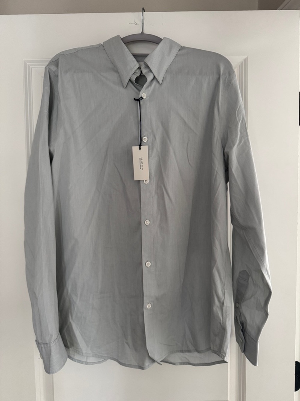 Abercrombie & Fitch Men's Light Gray Green Long-Sleeve Button-Up Shirt